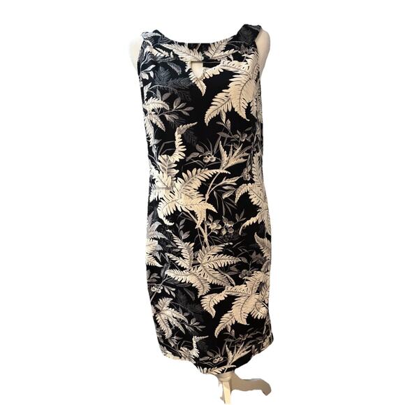 Talbots Shift Dress Sz M Sleeveless Black White Tropical Beach Vacation Resort - Picture 1 of 5